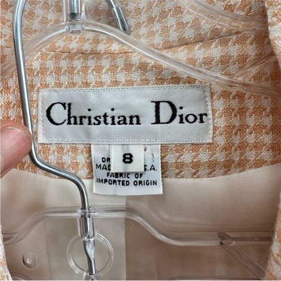 RARE Christian Dior 80's Vintage Pink Houndstooth Two Piece Skirt Blazer Set S - Picture 10 of 15